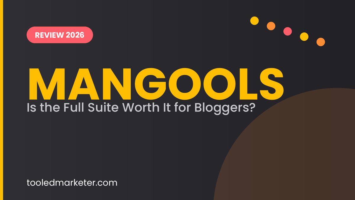 Mangools SEO tools review 2026 featured graphic with gold, orange, and salmon accent dots representing the five Mangools tools
